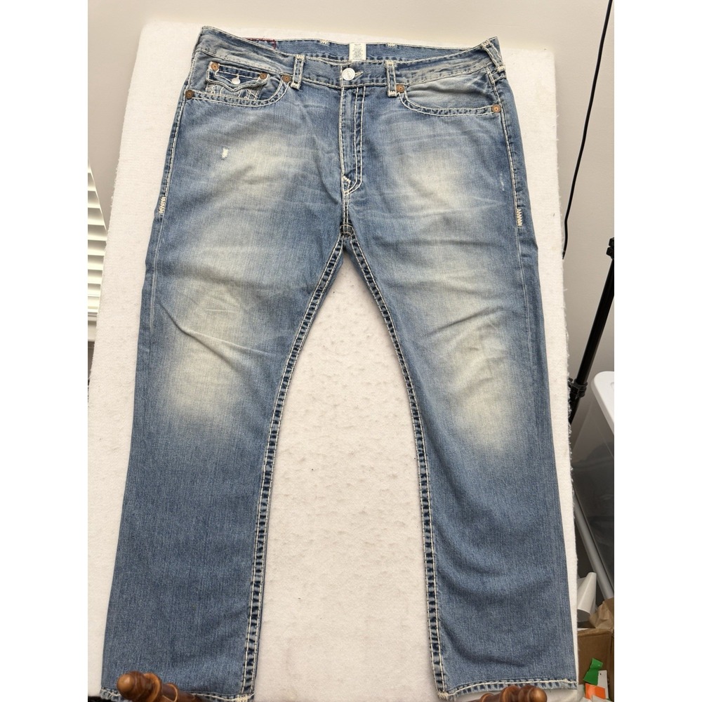 VTG True Religion Jeans Men 46x32 Made In USA Ricky Super T Light Fade Y2K RARE